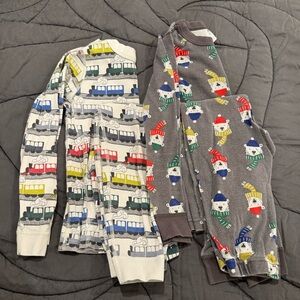 HANNA ANDERSON Kids Train and Snowman Pajama Set. SIZE 6-7.